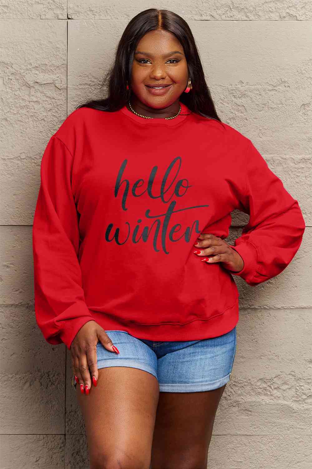 Simply Love SEASONAL Full Size HELLO WINTER Graphic Sweatshirt