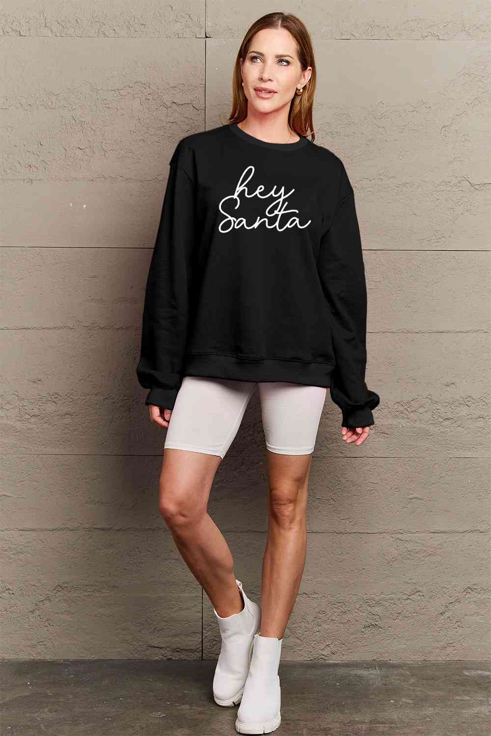 Simply Love Full Size Christmas HEY SANTA Graphic Sweatshirt