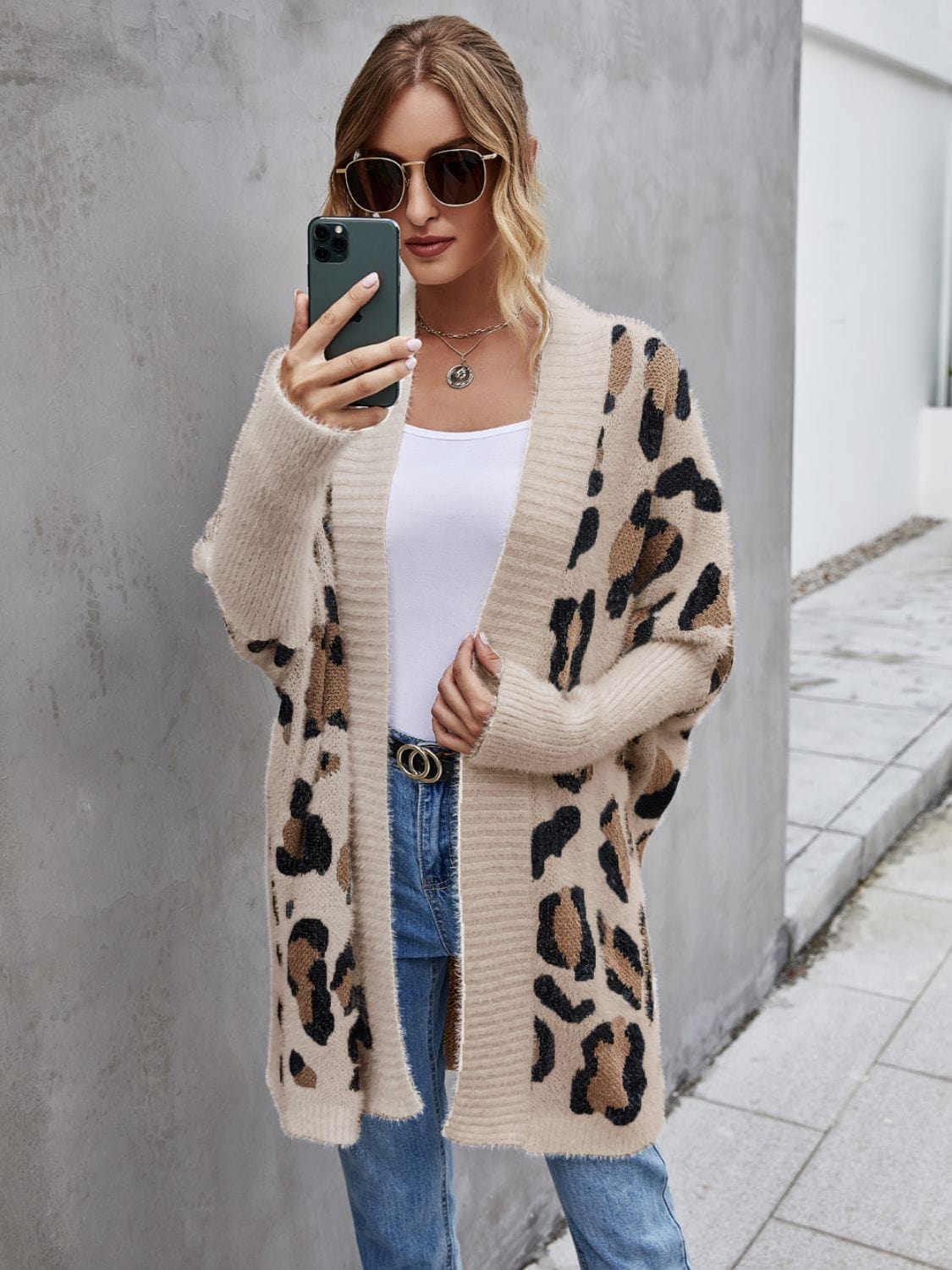 Leopard Pattern Fuzzy Cardigan