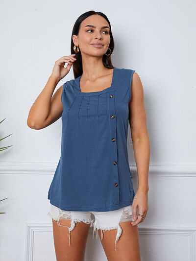 Square Neck Decorative Button Tank