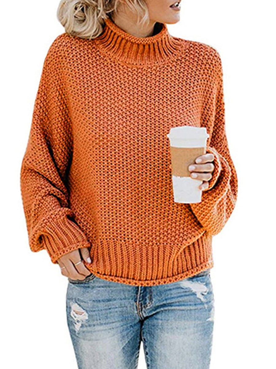 Moderate Stretch Turtleneck Dropped Shoulder Sweater