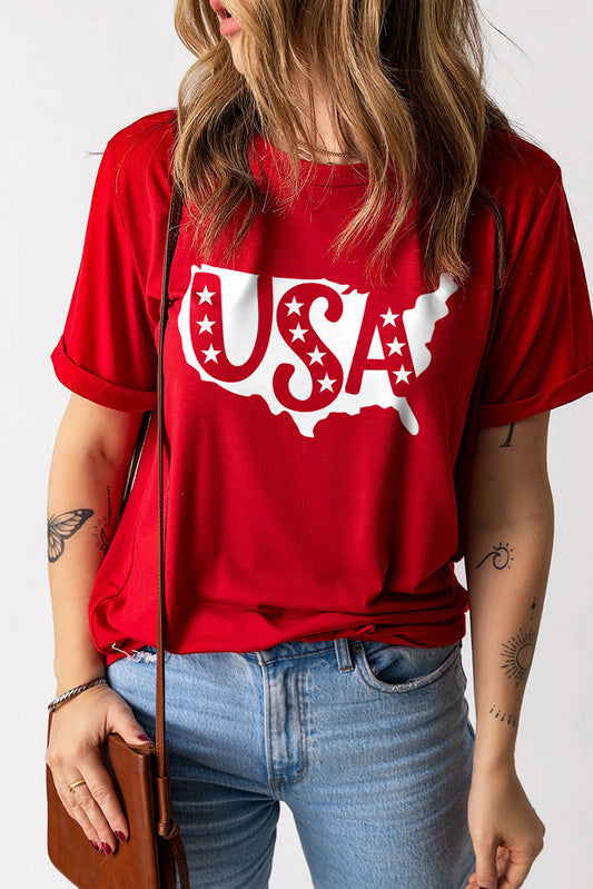 Women's Full Size USA Graphic Round Neck T-Shirt