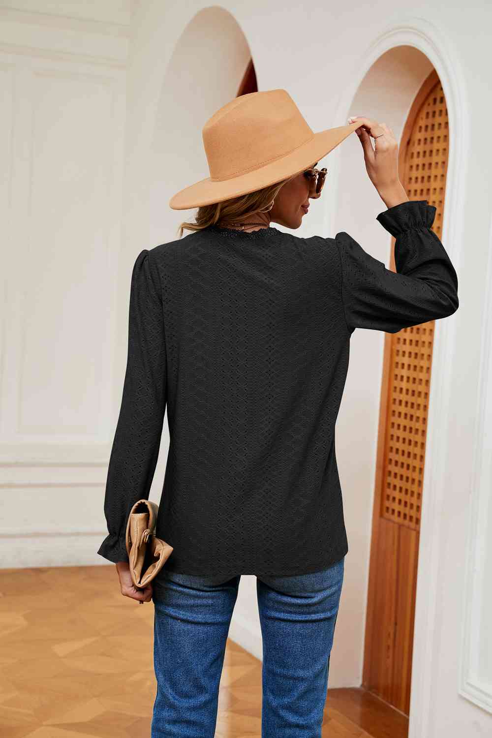 V-Neck Flounce Sleeve Blouse