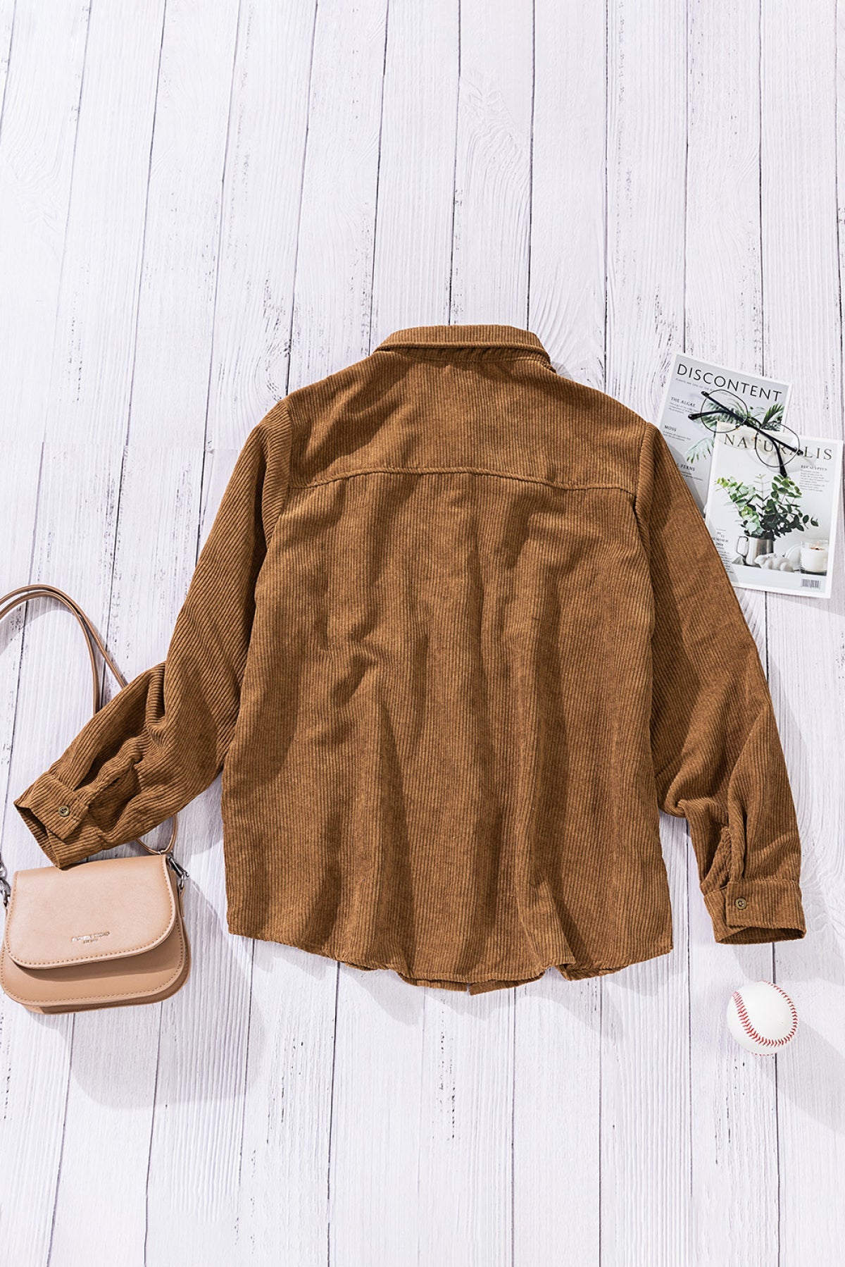 Rivet Corduroy Buttoned Long Sleeve Shirt With Pockets