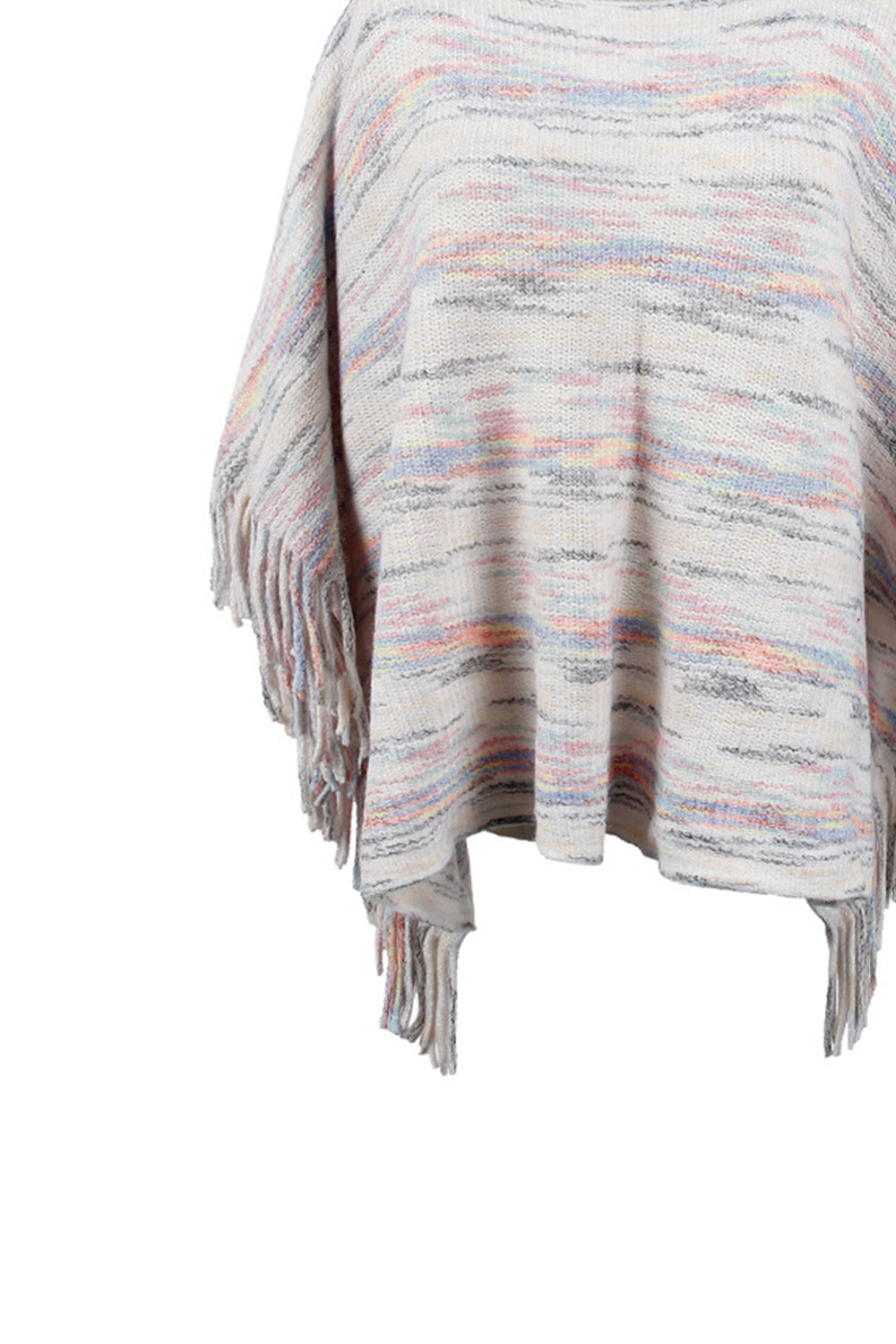 One Size Round Neck Fringe Detail Sleeve Poncho