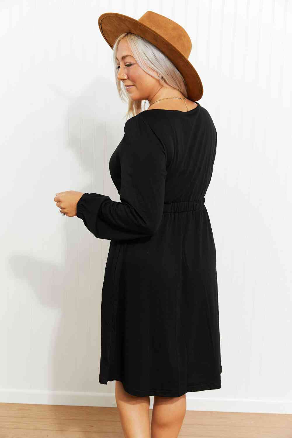 Full Size Scoop Neck Empire Waist Long Sleeve Mini Dress