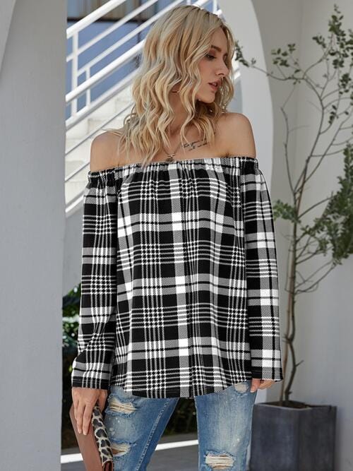 LoveByHannah Off-Shoulder Striped Long Sleeve T-Shirt