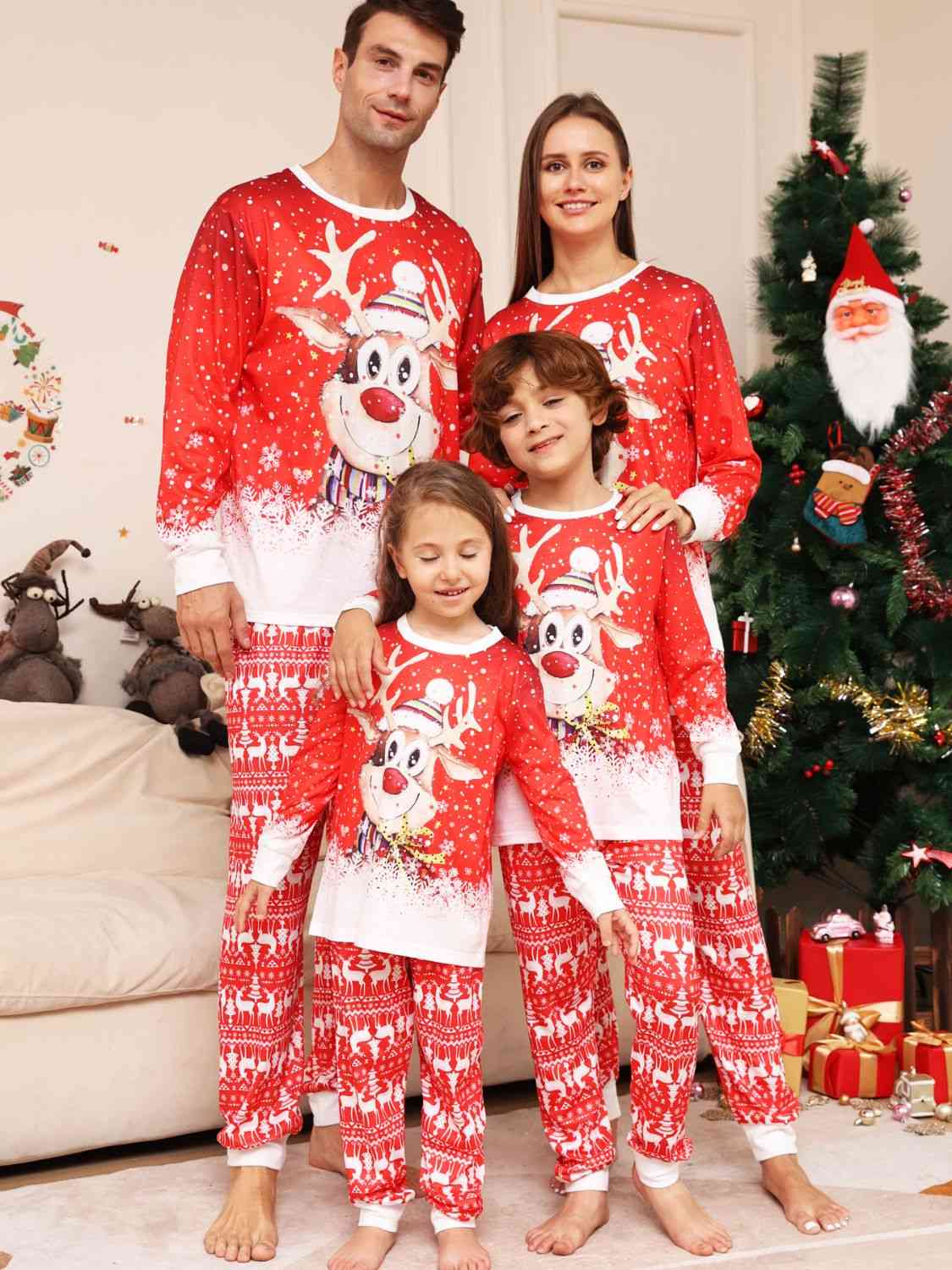 Unisex Christmas Themed Full Size Long Sleeve Top and Printed Pants Set