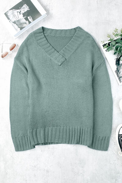 V-Neck Dropped Shoulder Sweater