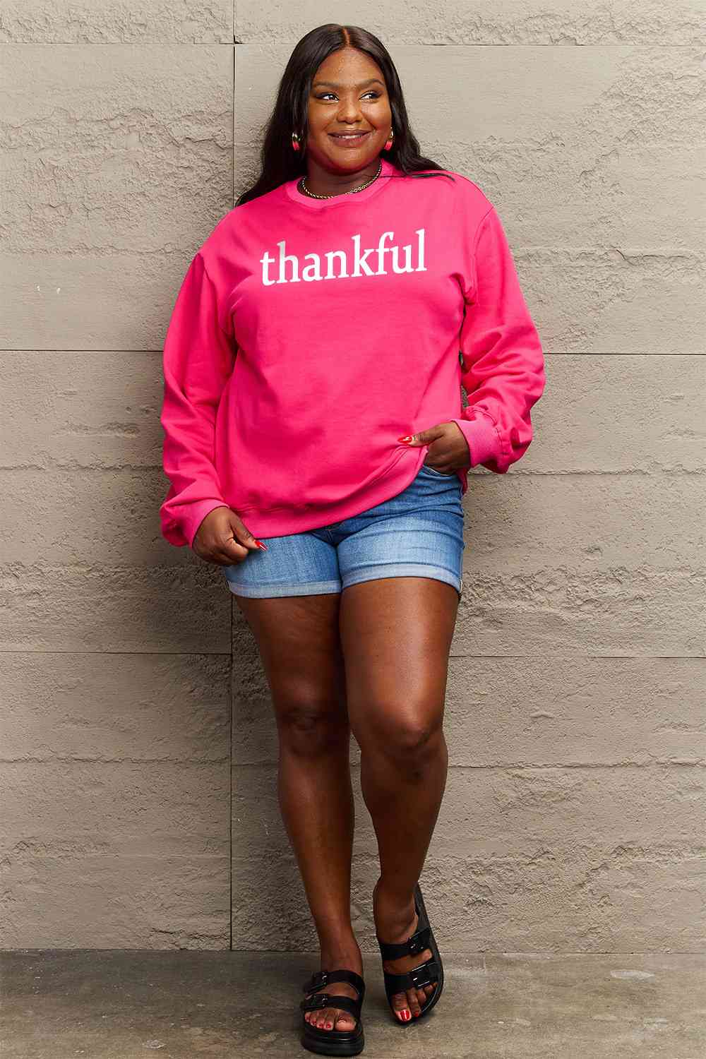 Simply Love Full Size Thanksgiving THANKFUL Graphic Sweatshirt