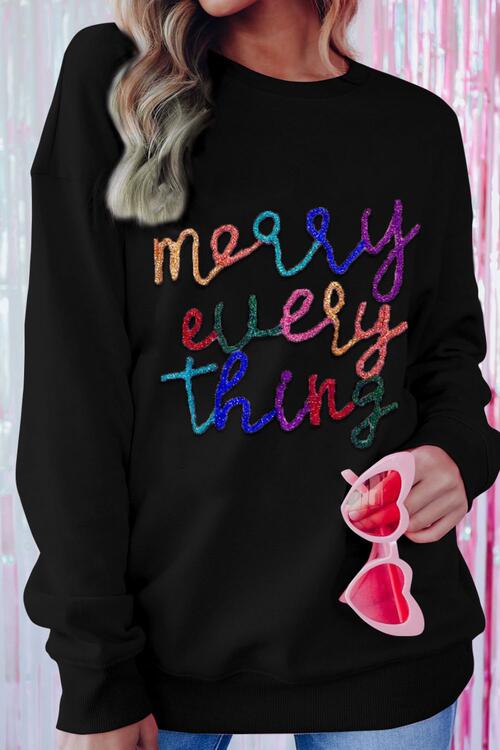 Christmas Themed Letter Graphic Dropped Shoulder Sweatshirt