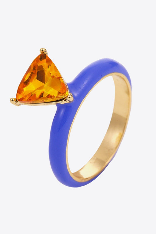 Women's 18K Gold Plated Triangle Glass Stone Ring