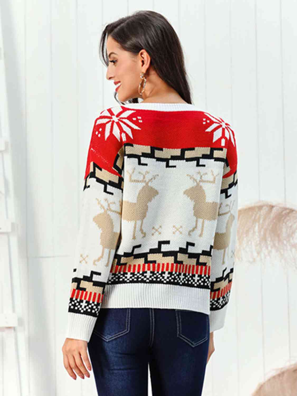 Christmas Reindeer Round Neck Sweater