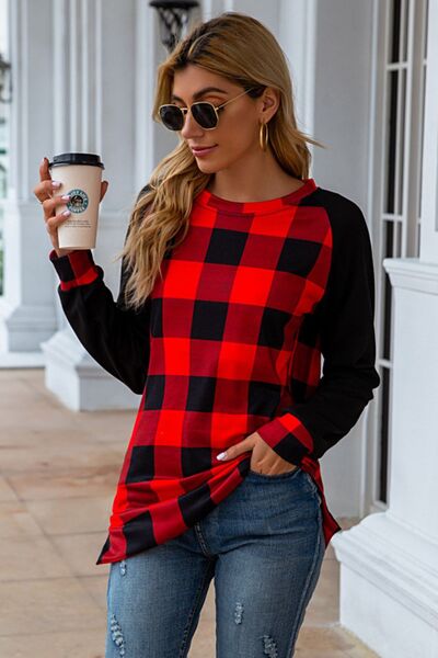 Women's Jasira Plaid Round Neck Long Sleeve T-Shirt