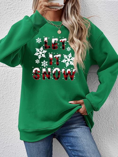 Seasonal Themed LET IT SNOW Round Neck Long Sleeve Sweatshirt