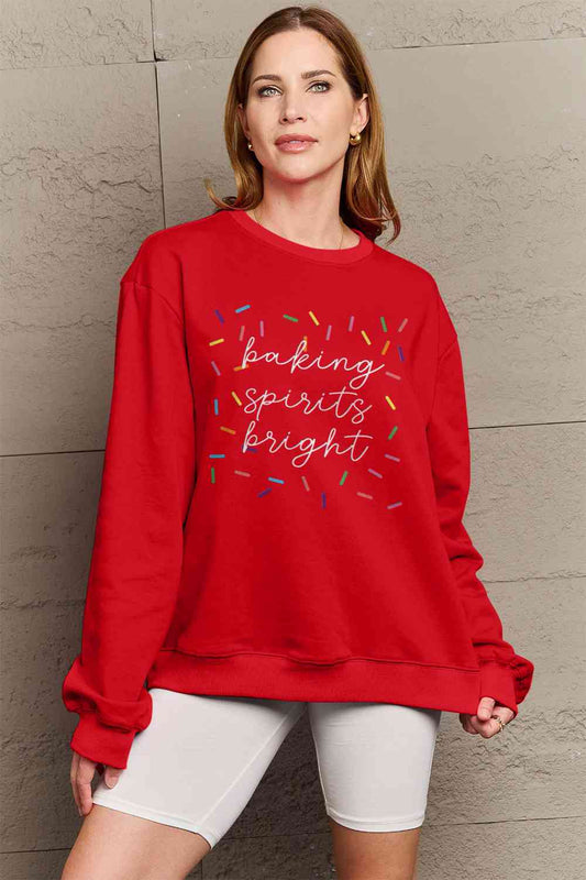 Simply Love Full Size CHRISTMAS Letter Graphic Round Neck Long Sleeve Sweatshirt