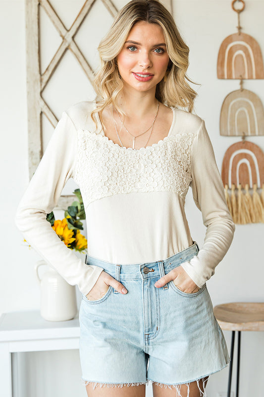 Full Size Lace Crochet Long Sleeve Top