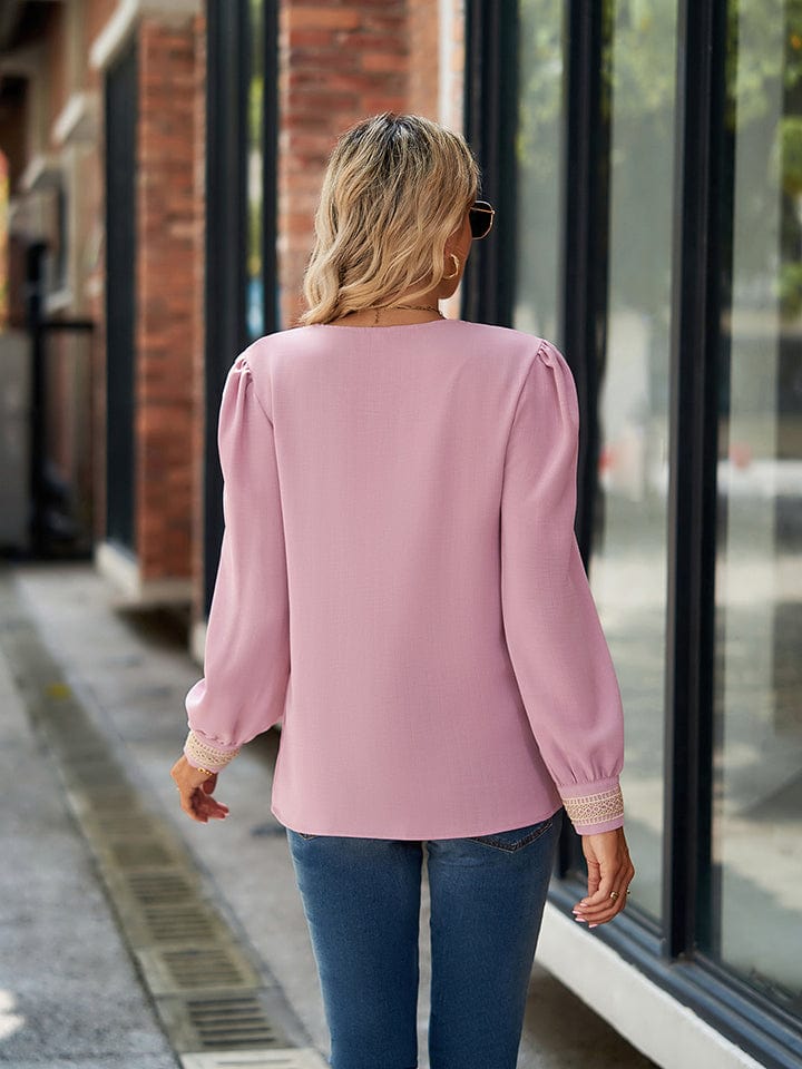 Full Size V-Neck Long Sleeve Blouse