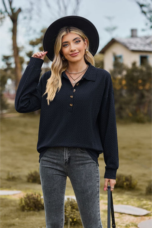 Full Size Collared Neck Long Sleeve Blouse