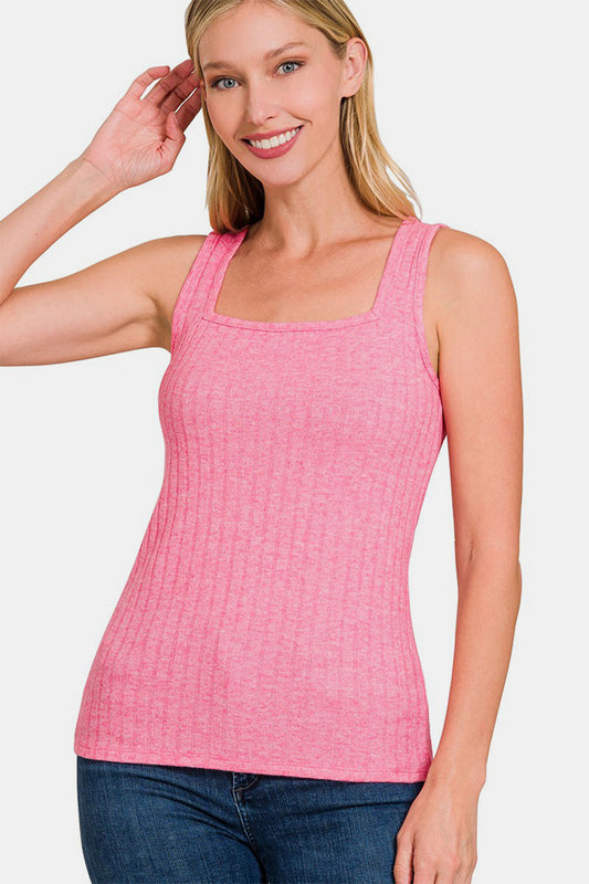 Zenana Ribbed Square Neck Tank