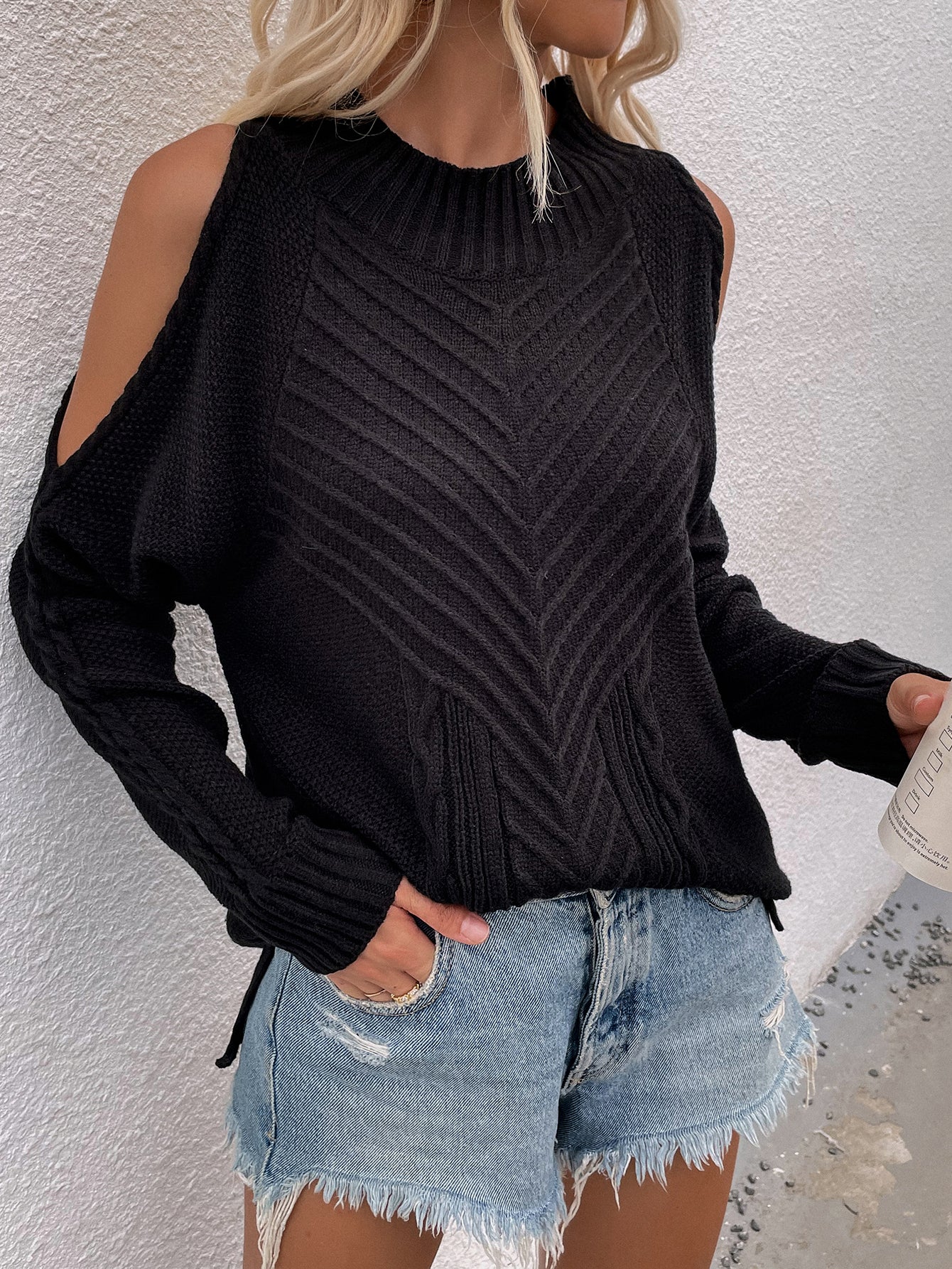 Women's Cable-Knit Cold Shoulder Sweater