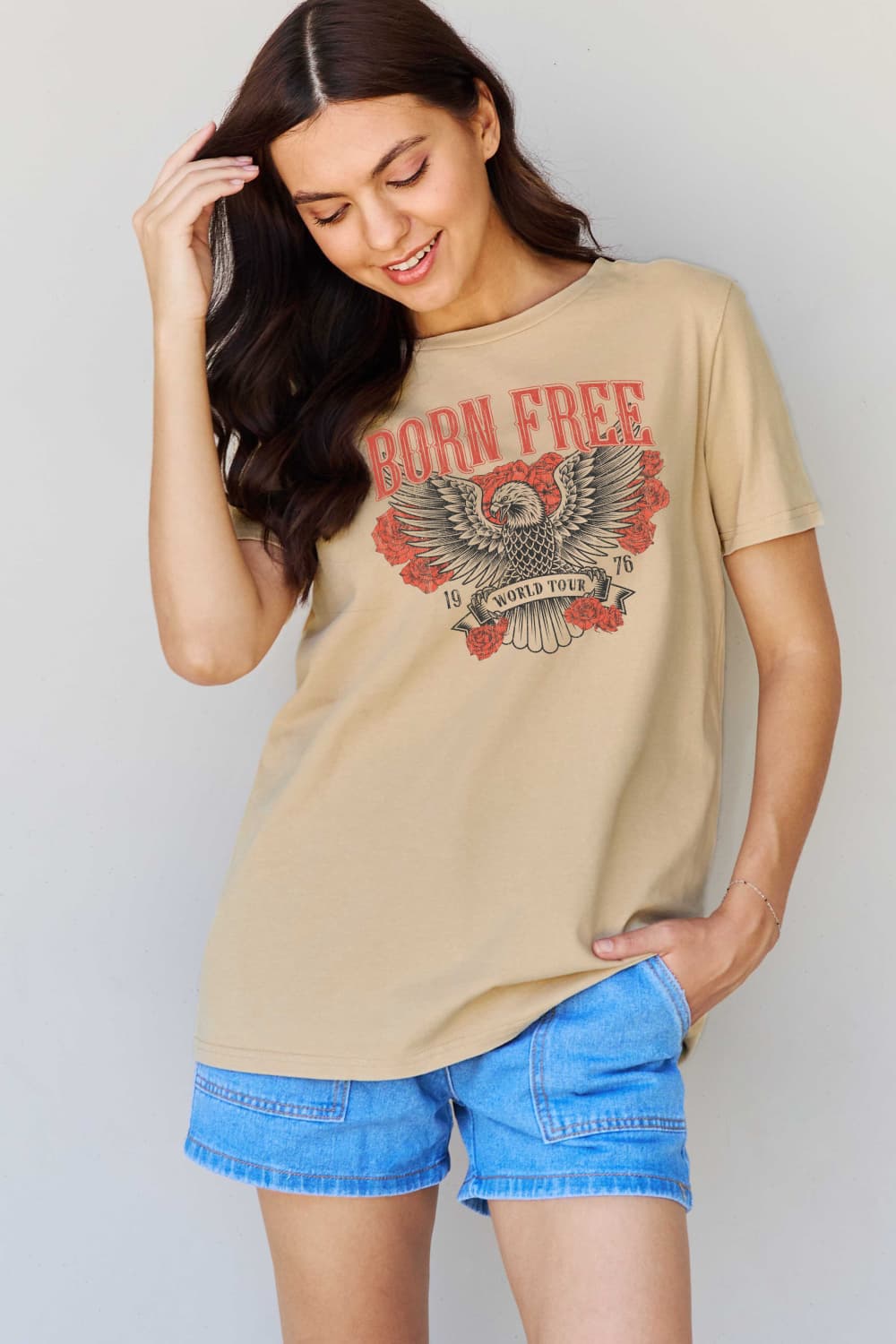 Simply Love Full Size BORN FREE 1976 WORLD TOUR Graphic Cotton T-Shirt