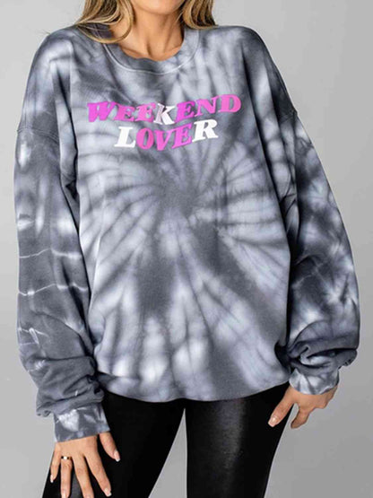 WEEKEND LOVER Graphic Tie-Dye Sweatshirt