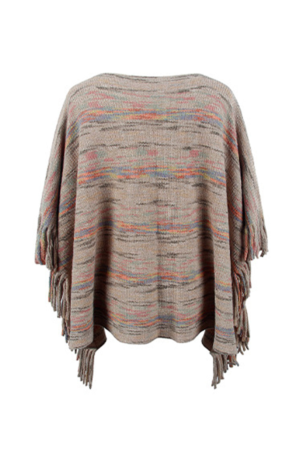 One Size Round Neck Fringe Detail Sleeve Poncho