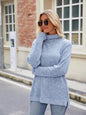 Laken Jay Ribbed Turtleneck Long Sleeve Slit Knit Top