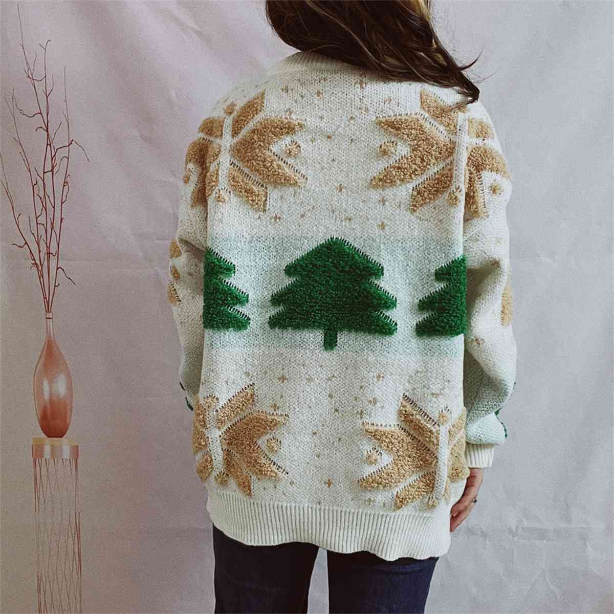 Christmas Snowflake Round Neck Long Sleeve Sweater