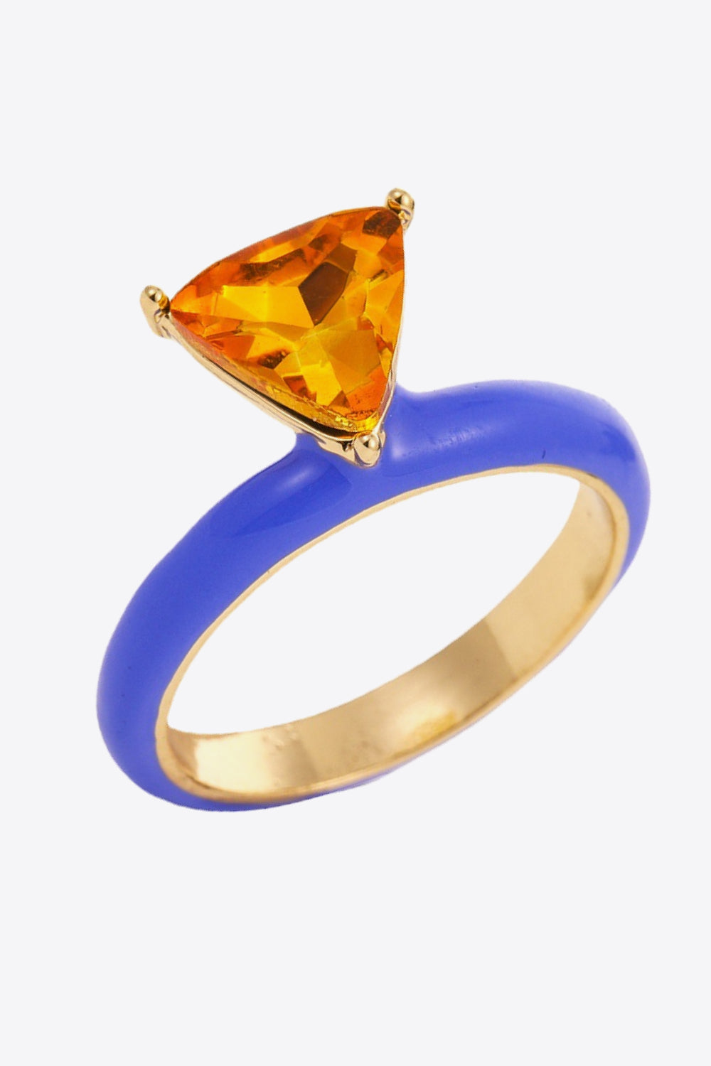 Women's 18K Gold Plated Triangle Glass Stone Ring