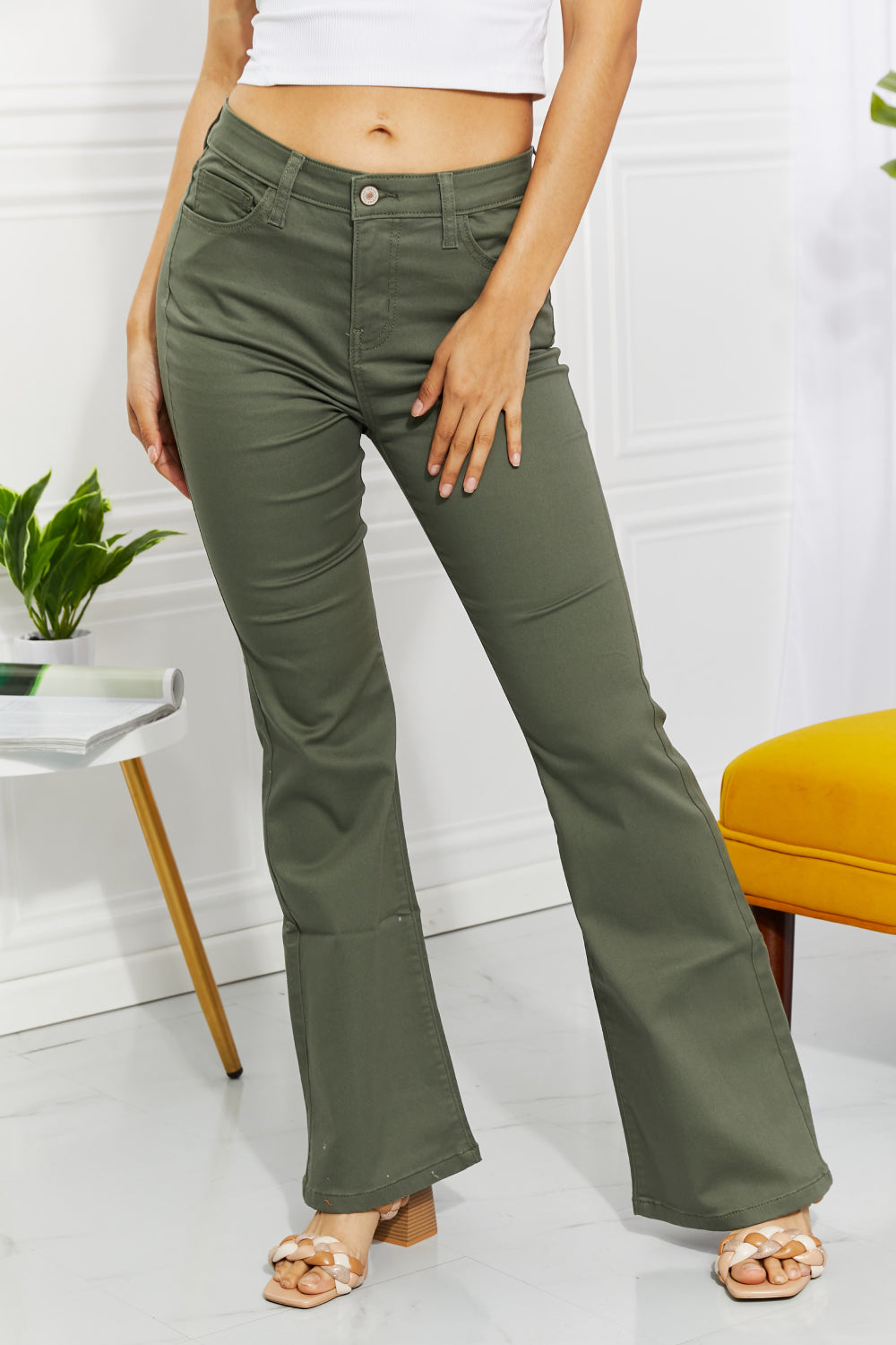 Women's Zenana Clementine Full Size High-Rise Bootcut Jeans in Olive