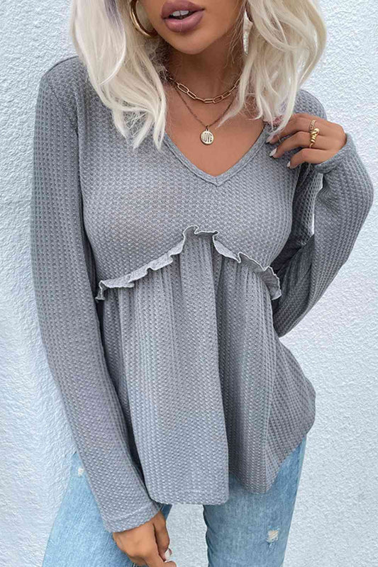 Light Gray V-Neck Peplum Top