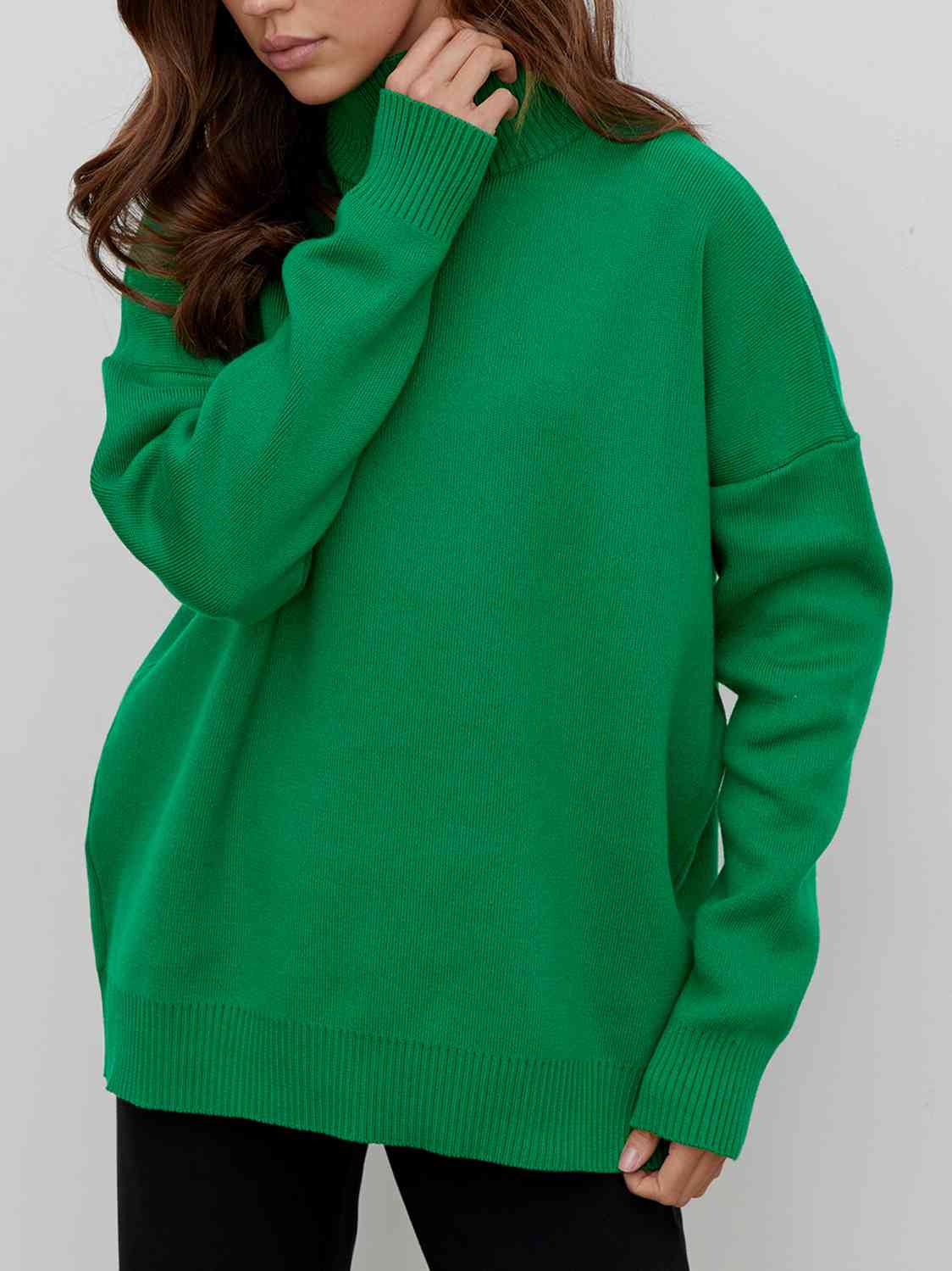 One Size Mock Neck Dropped Shoulder Sweater