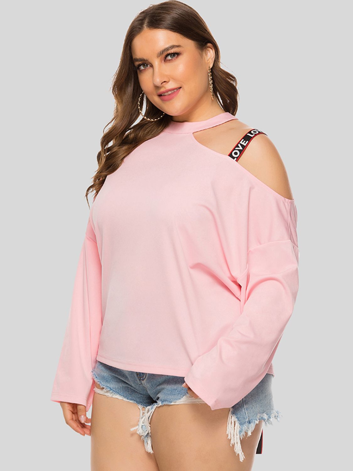 Malibu Dreams Plus Size Cold-Shoulder Round Neck Blouse