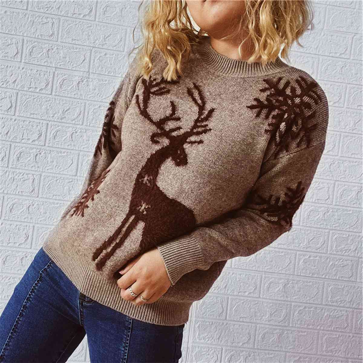 Christmas Reindeer and Snowflake Pattern Sweater