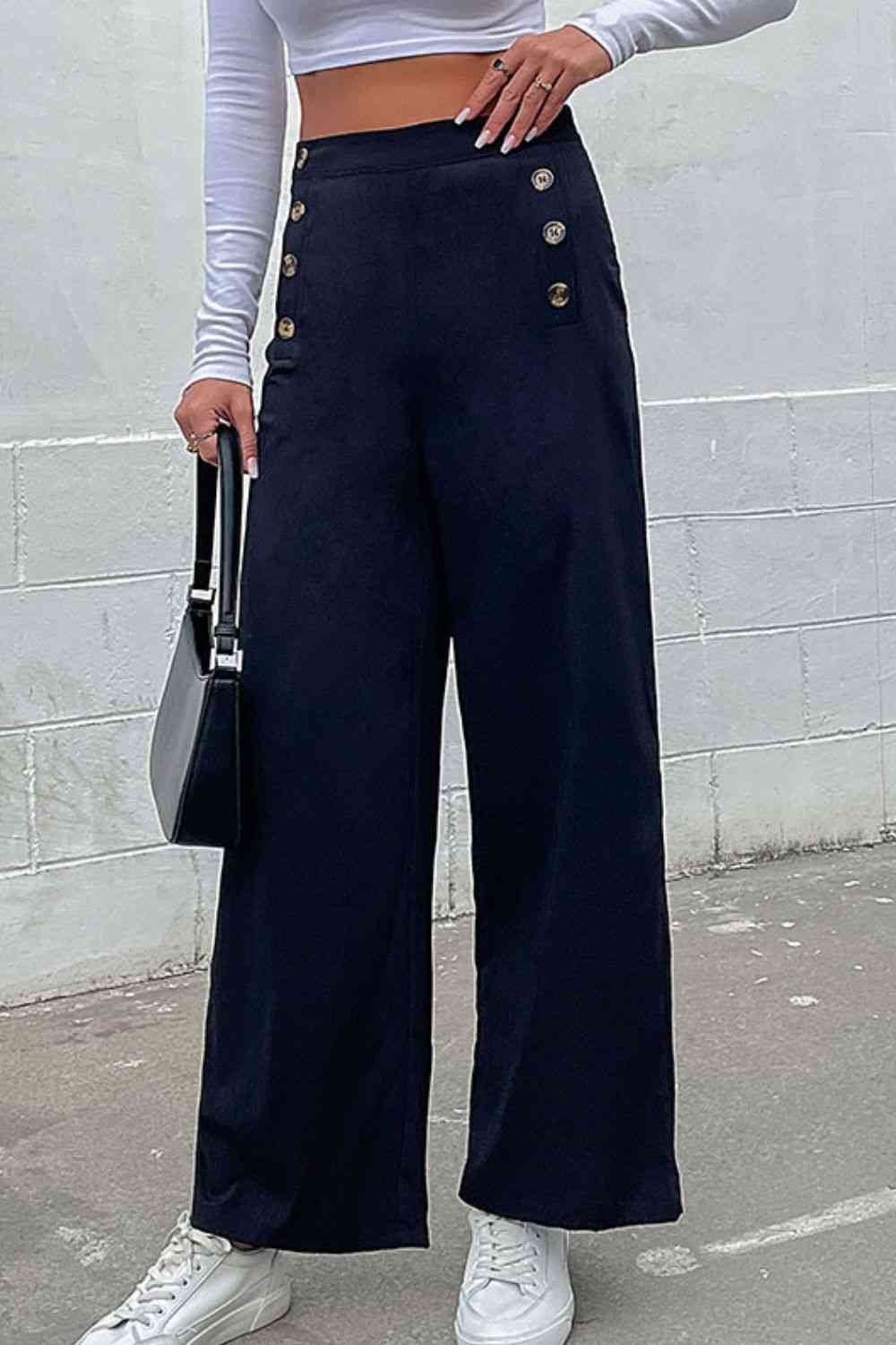 SeaKnickers Double-Breasted Black Wide Leg Pants