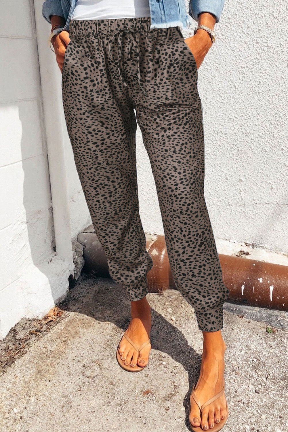 Full Size Leopard Pocketed Long Pants