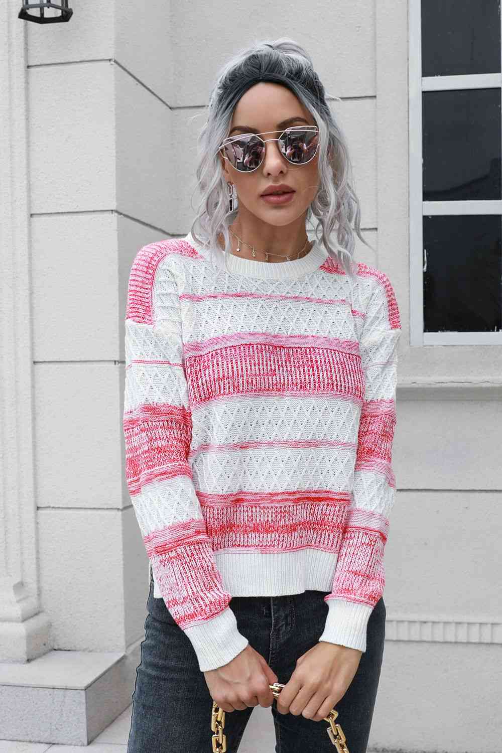 KnitwearTime Two-Tone Slit Sweater