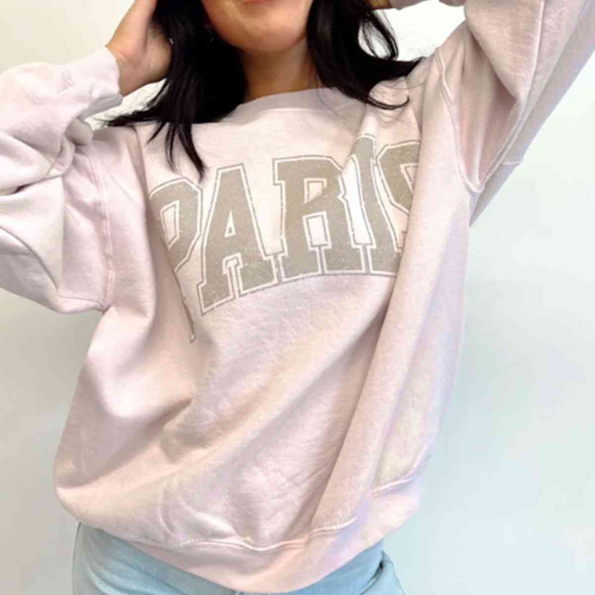 PARIS Letter Graphic Round Neck Drop Shoulder Sweatshirt