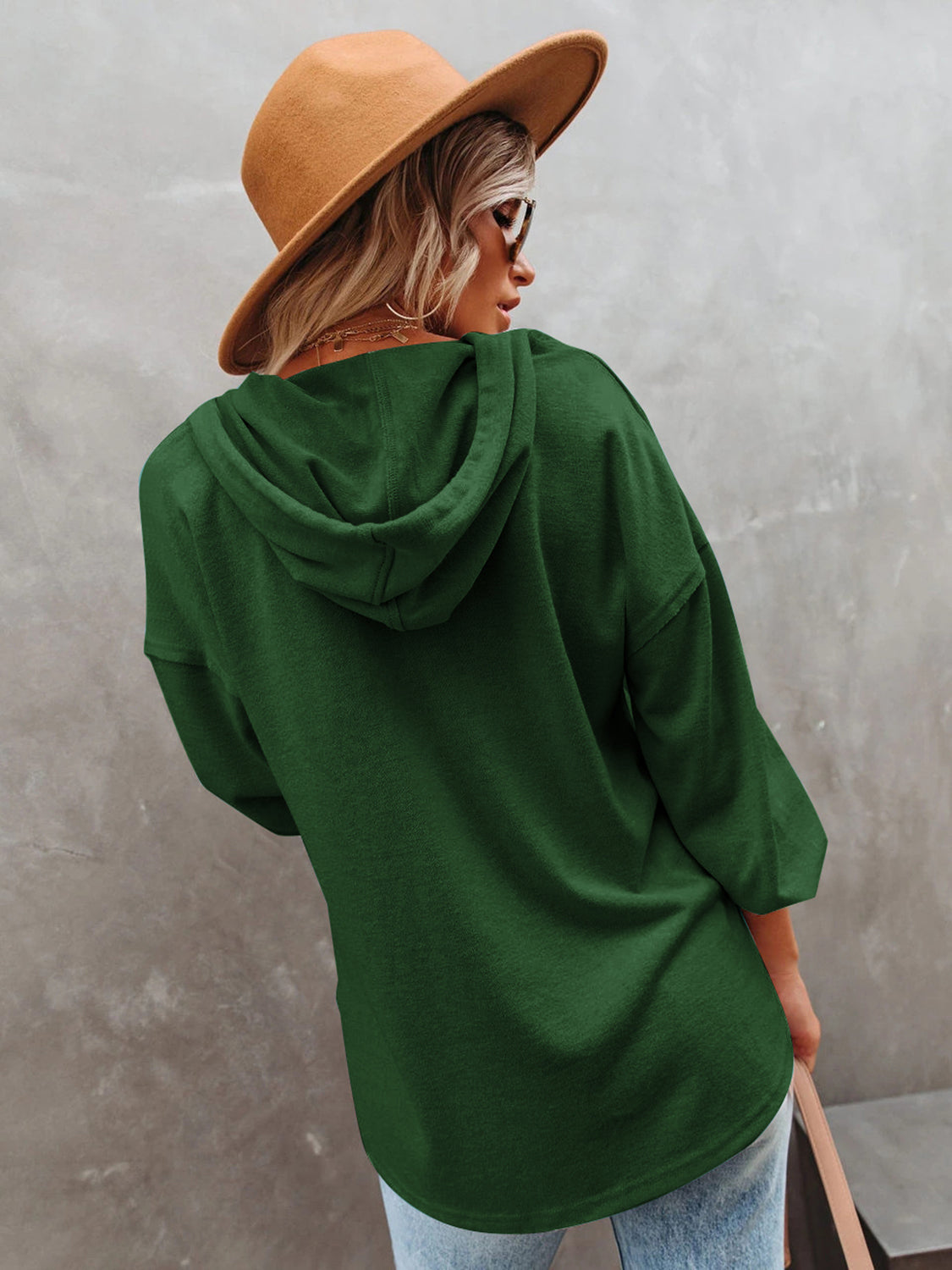 Full Size Buttoned Drop Shoulder Hoodie