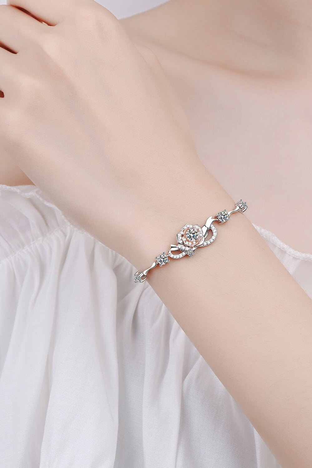 925 Sterling Silver Moissanite Women's Floral Bracelet