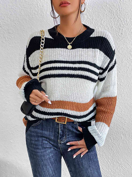 KnitwearTime Striped Round Neck Sweater