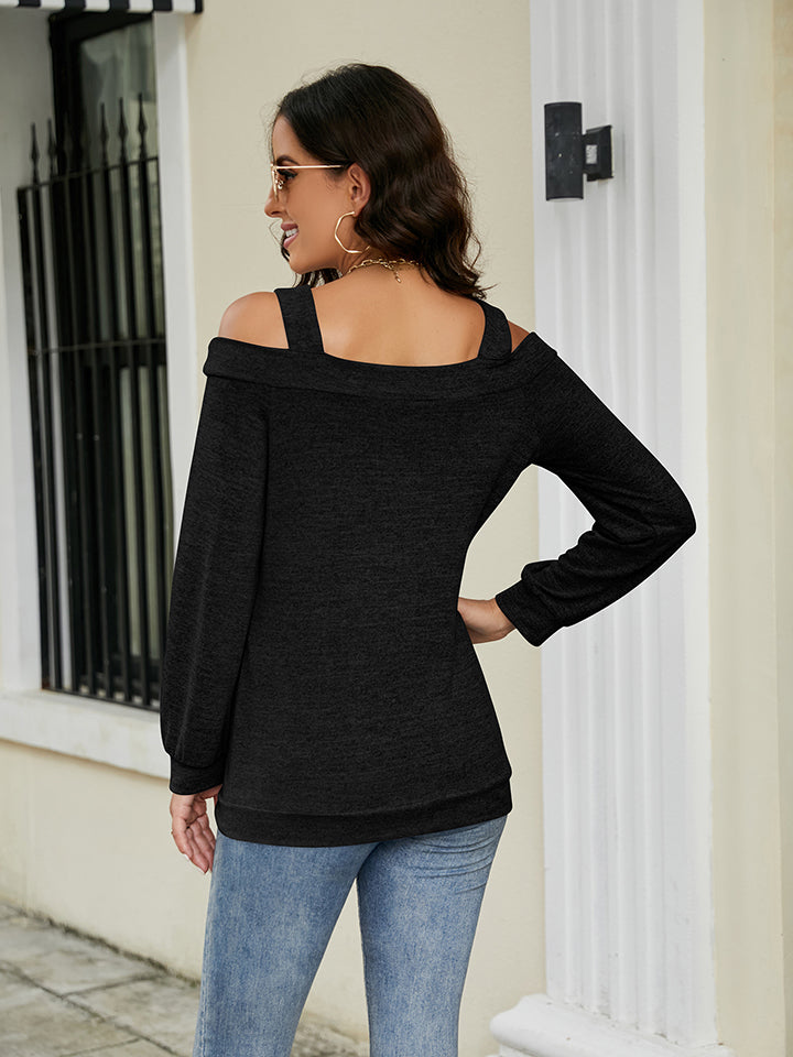 Full Size Cold Shoulder Cutout Square Neck Blouse