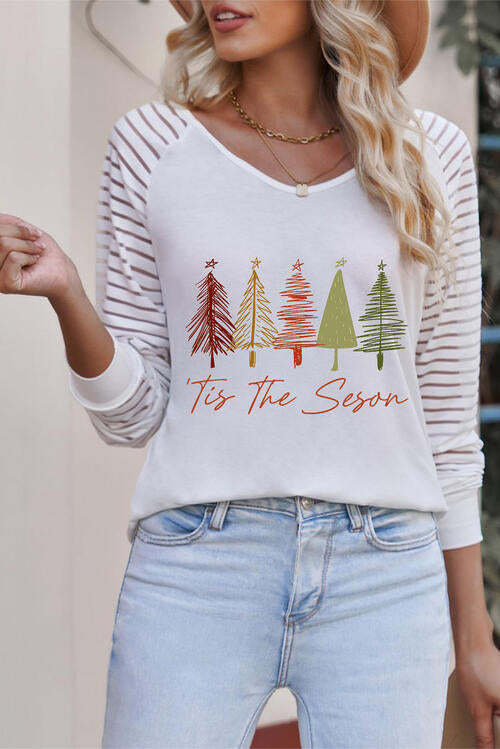 CHRISTMAS THEMED Graphic Striped Long Sleeve T-Shirt