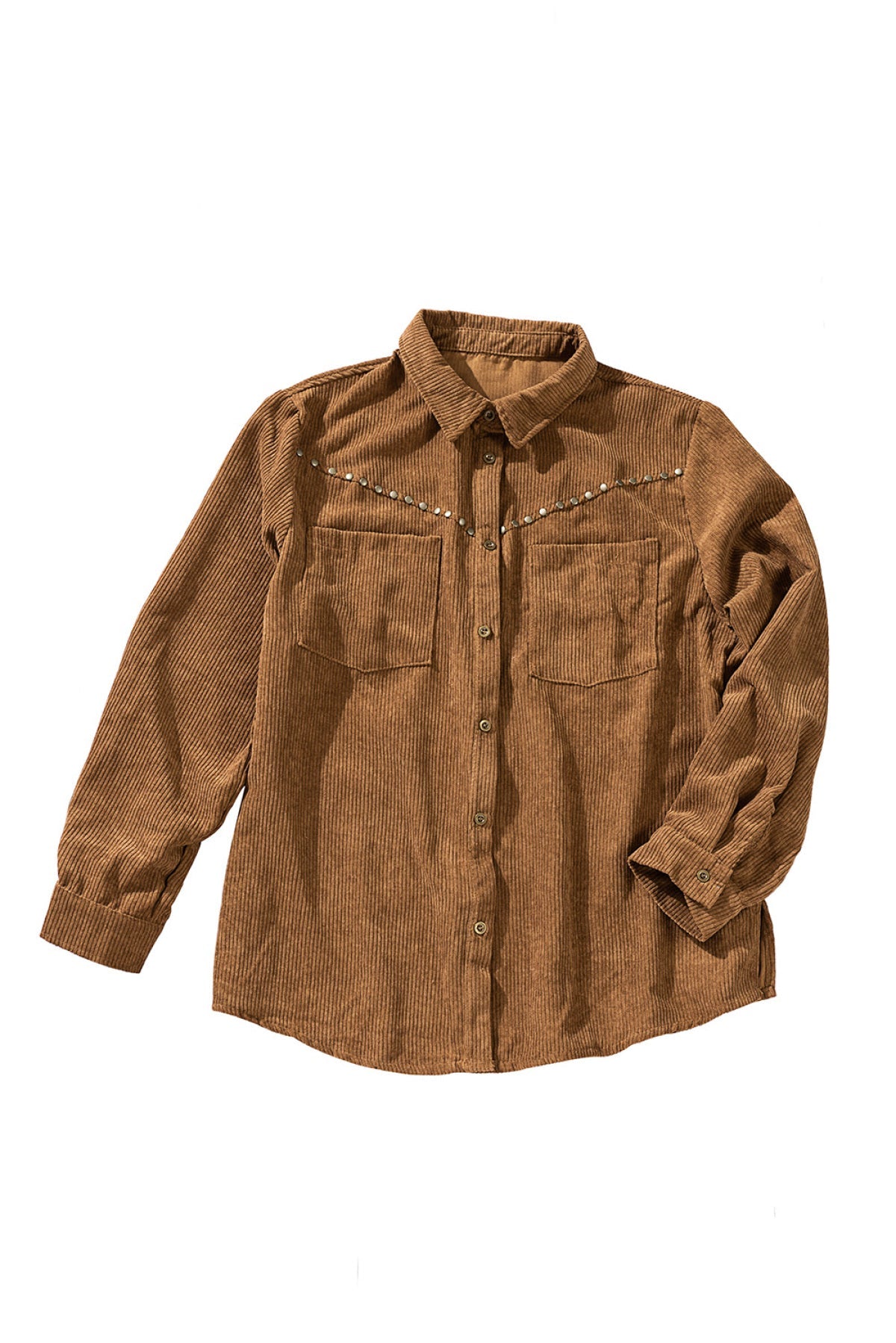 Rivet Corduroy Buttoned Long Sleeve Shirt With Pockets