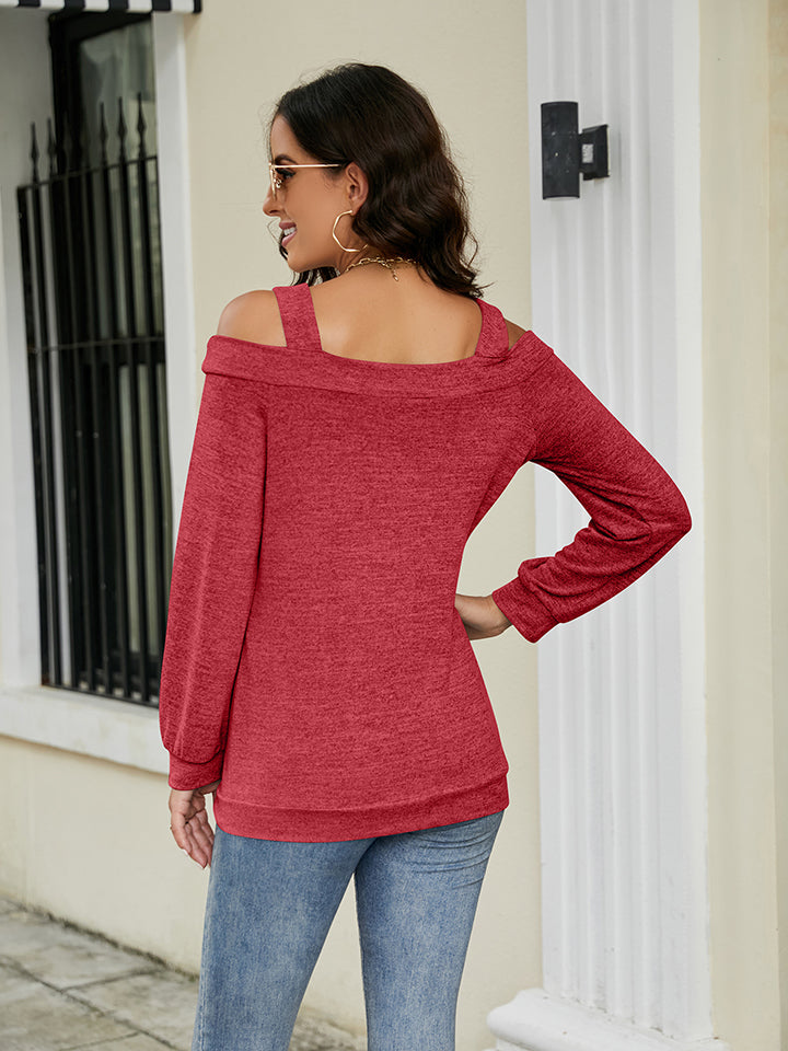 Full Size Cold Shoulder Cutout Square Neck Blouse