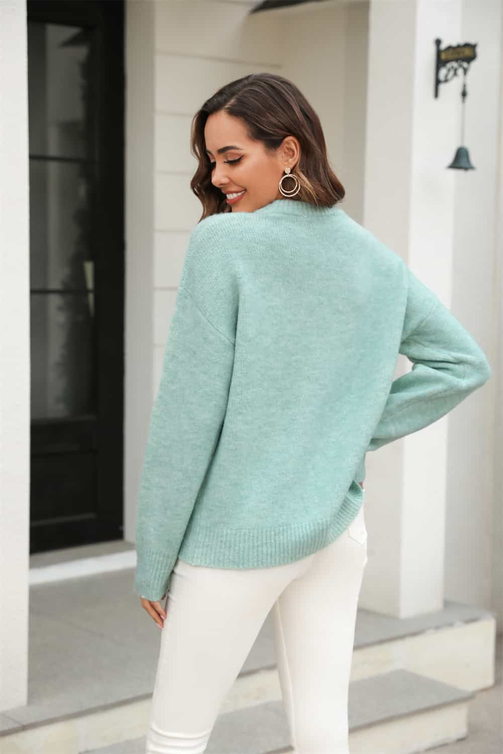 Malibu Dreams Hannah&Mea Round Neck Ribbed Long Sleeve Sweater