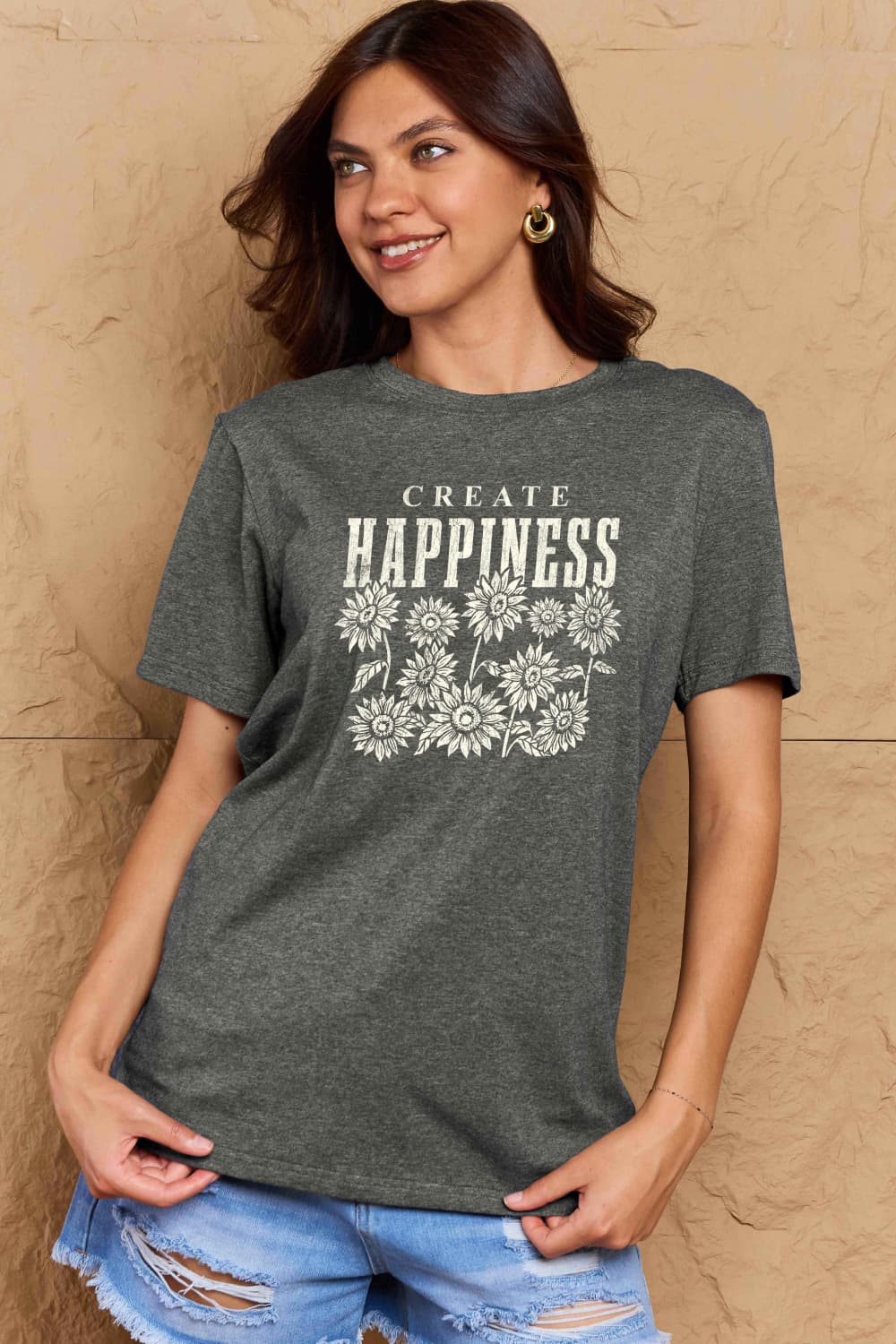 Simply Love Full Size CREATE HAPPINESS Graphic Cotton T-Shirt