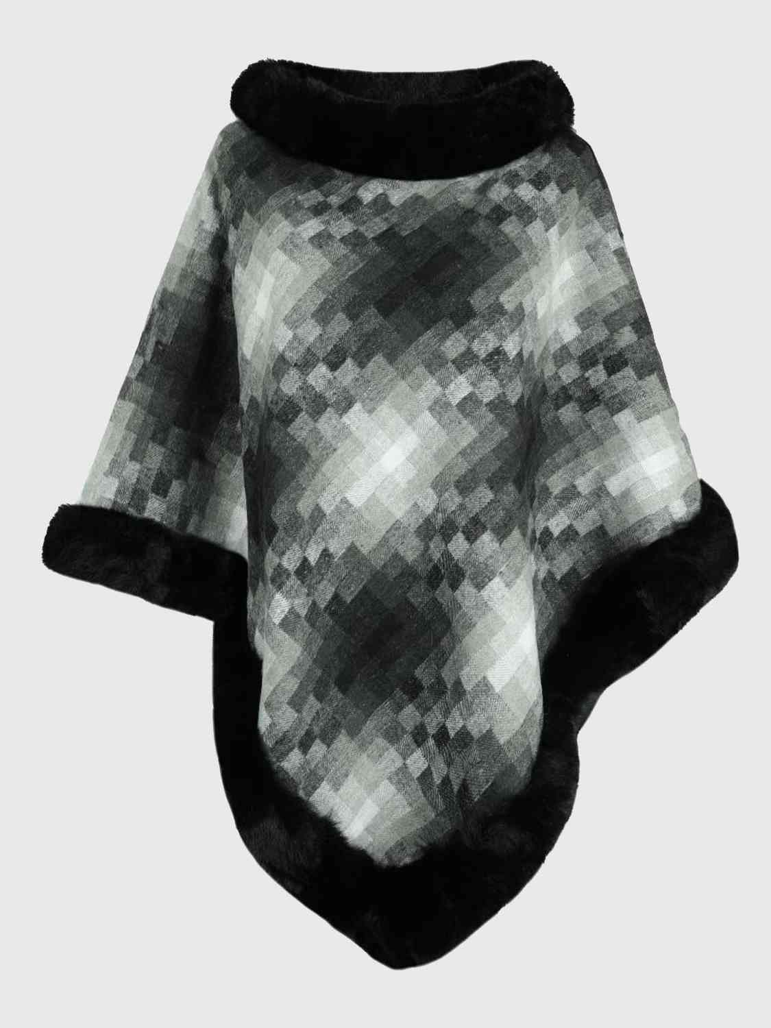 Kenya One Size Faux Fur Trim Poncho